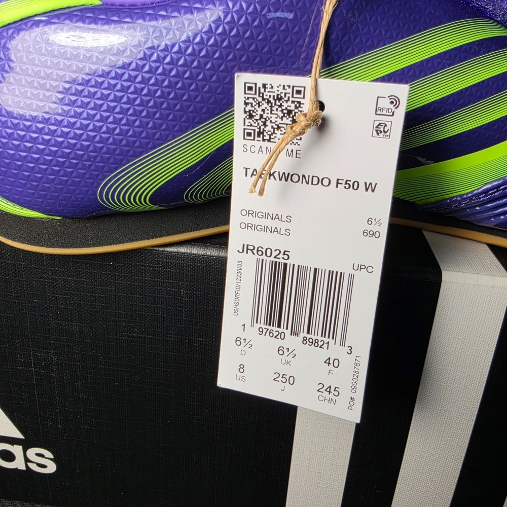 New Womens 8 Adidas Taekwondo F50 Purple Rush JR6025 Lucid Lemon NIB - Picture 11 of 12